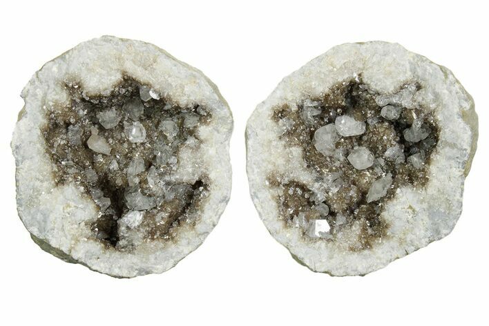 Keokuk Geode with Calcite Crystals (Pair) - Missouri #349529